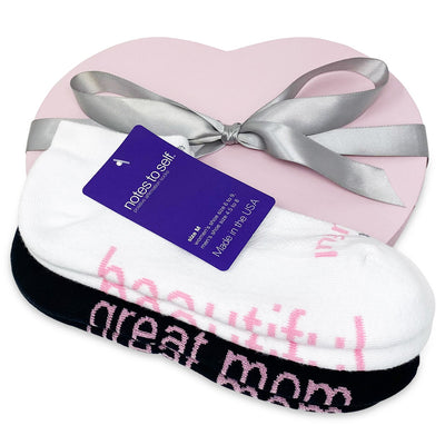 sock gift set i am a great mom black socks i am beautiful white socks in pink heart box