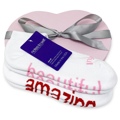 i am beautiful i am amazing sock gift set in pink heart box
