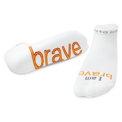 i am brave white socks with motivational message