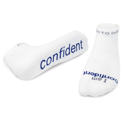 i am confident white socks with positive message