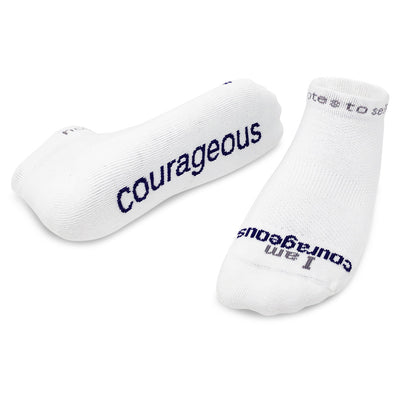 i am courageous socks white with words of encouragement