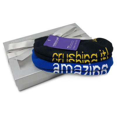 sock gift set i am amazing blue socks i am crushing it socks in silver box