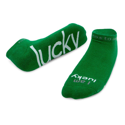 I am lucky green socks with positive message