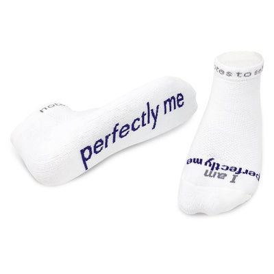 i am perfectly me socks with positive message