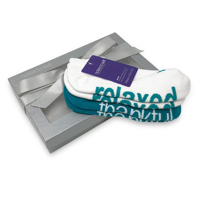 i am relaxed i am thankful sock gift set in silver box
