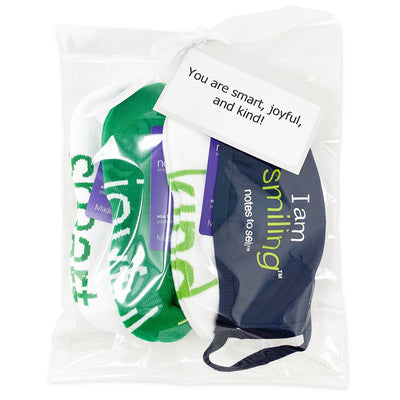 green grins bag set smart, joyful, kind, smiling
