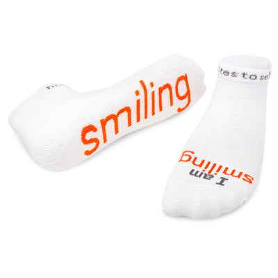 i am smiling white socks with positive message
