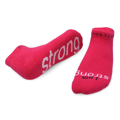 i am strong bright pink socks with inspirational message