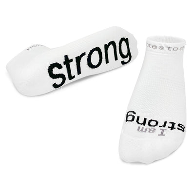 i am strong socks low cut white with black words