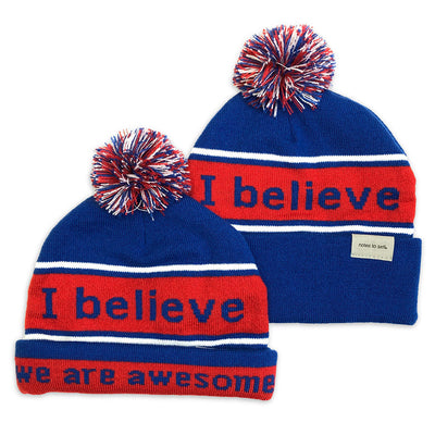i believe beanie hat in red and blue shown with double and single cuff