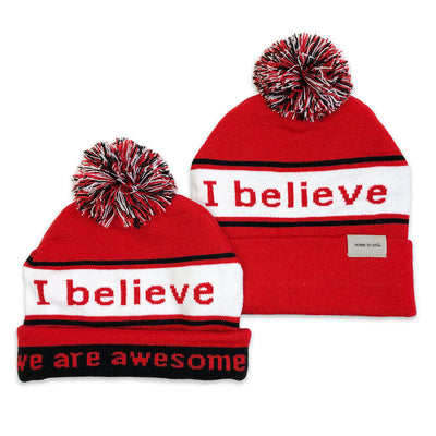 i believe we are awesome red and black beanies