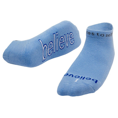 i believe blue socks with inspirational message