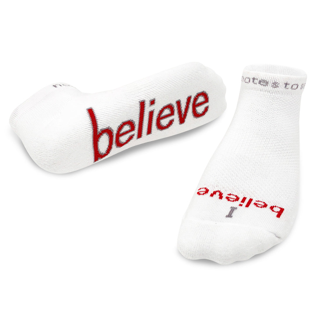 I believe socks white & red lowcut socks notes to self® notes to