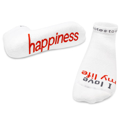 i love my life happiness white socks with orange words