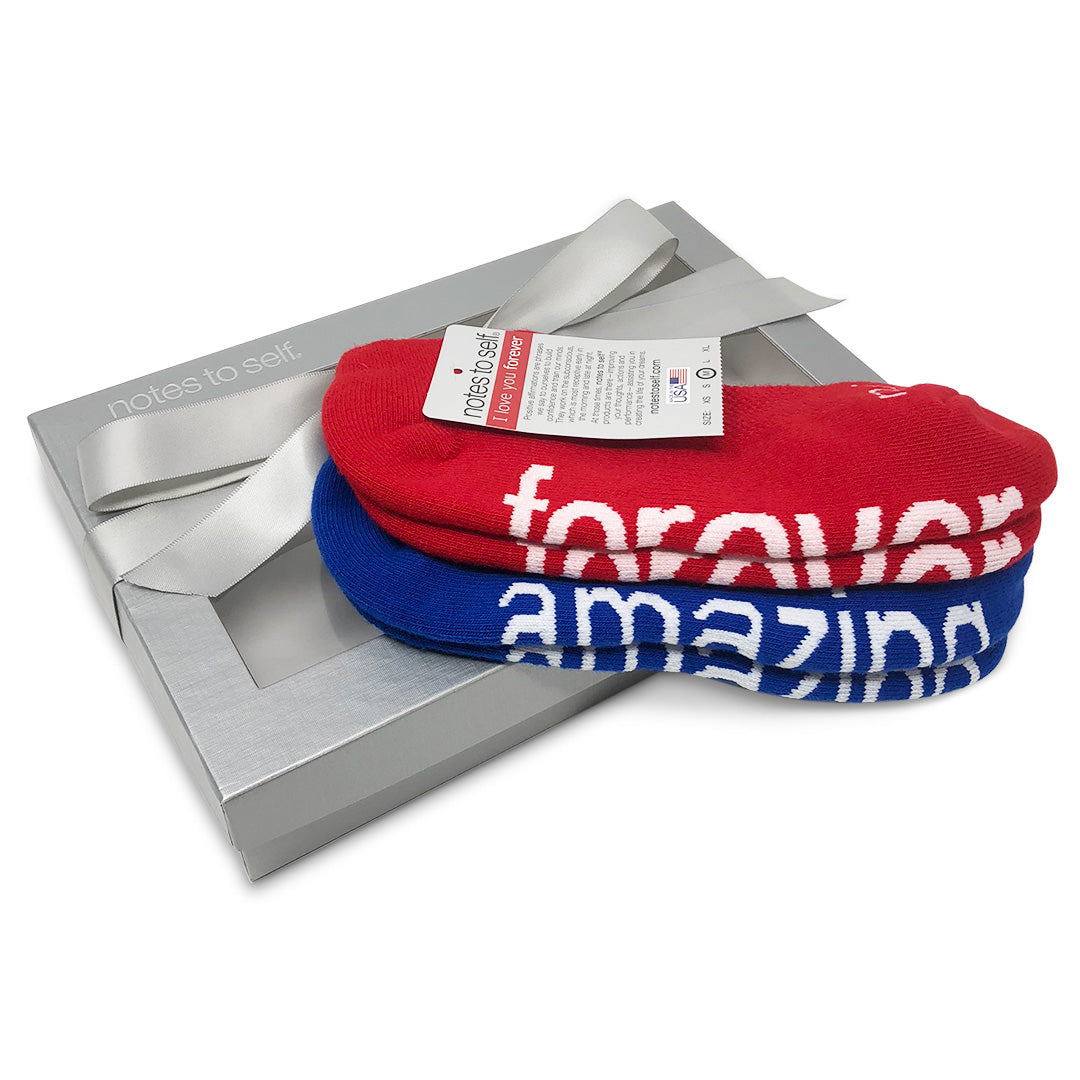 'I am amazing'+'I love you forever' sock gift set notes to self