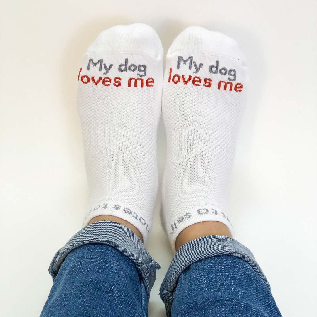 Notes to Self My Dog Loves Me Dog Lover White Low Cut Socks L