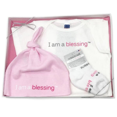 i am a blessing sock hat one-piece shirt pink gift set