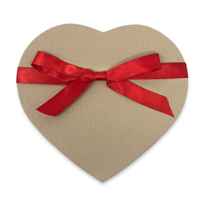 craft tan heart-shaped gift box with red ribbon